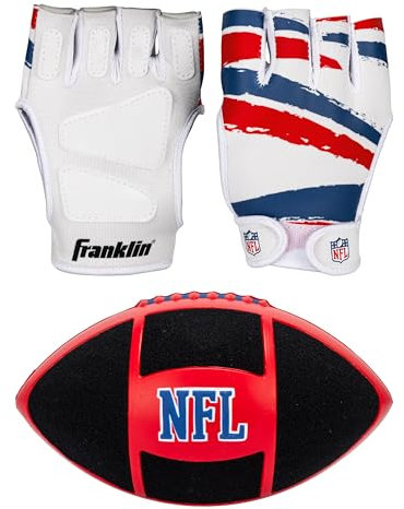 Franklin Sports NFL - Guanti da football americano + ricevitore per bambini, dita NFL, dita in schiuma con custodia autoadesiva, inclusi (1) American Football + (2) guanti