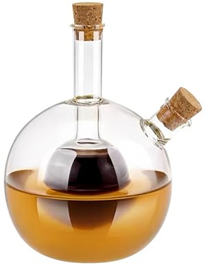 WINAKUI 2 in 1 Oil and Vinegar Dispenser Bottle Cruet, Olive Oil and Balsamic Vinegar Dispenser Container, Transparent Dual Glass Dispenser for Kitchen Cooking