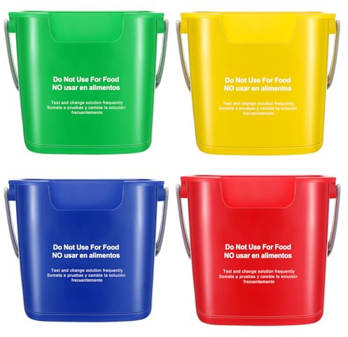 Yaomiao 4 Pcs Cleaning Bucket 3 Quart Small Sanitizing Square Bucket Detergent Pail with Measurements Spout and Handle for Home Commercial Use Restaurant Kitchen Office (Red,Yellow,Blue,Green)
