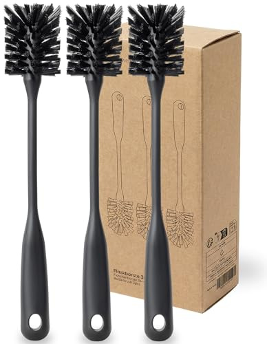blackswedenhome Flaschenbürste lang - Hochwertige, langlebige Borsten - Modernes Design Flaschenreiniger Spülbürste Schwarz für Flaschen und Gläser 3 Stück | Schwarz