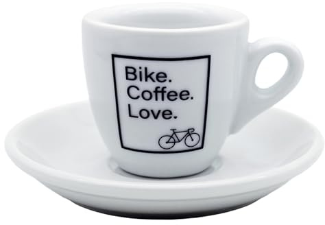 Espresso-Tasse BIKE COFFEE LOVE – 56 ml Kaffeetasse aus Porzellan mit Fahrrad-Motiv und Untertasse – Hochwertige italienische Qualität – Geschenk für Radfahrer und Kaffeeliebhaber