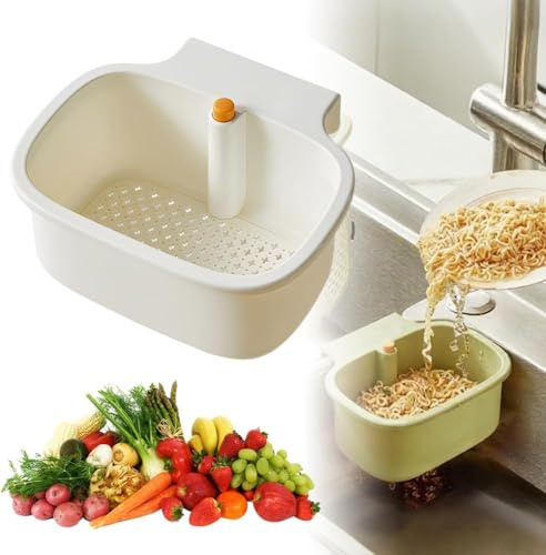 YOBEYI Sink Strainer Basket, Hanging Kitchen Sink Strainer Basket with Press Dumping & Self-Cleaning Design, Corner Sink Trash Catcher for Food Waste, Sink Protectors for Kitchen Sink (White)