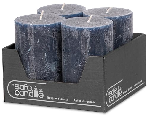 DecoLite Stumpenkerzen Rustik 11 x 7 cm 4er Set, 51h, Nachtblau | Made in Germany, RAL-zertifiziert, durchgefärbte Rustik Kerzen, ruß- & tropffrei, für Hochzeit & Gastronomie, selbstlöschend
