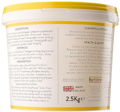 Bartoline Easipaste® Ready Mixed Wallpaper Adhesive 2.5kg - High Initial Tack, No Mixing, Suitable for Vinyl, Blown Vinyl, Embossed, Washable & Paste The Wall Wallcoverings