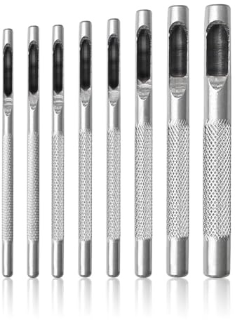 Leather Hole Punch, 8 Pcs Leather Belt Hole Puncher Tool 1.5-5mm Steel Round Hollow Punches Set for Leathercraft Belts Canvas