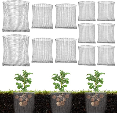 Qixuer 12 Stück Wühlmauskorb, Edelstahl Pflanzen Wurzeln Netz Tasche, Plant Root Protection / Wurzeln Korb / Insekten Netz Tasche EdelstahlBlumen Grün Wurzeln Schutz（ 3 Größen）