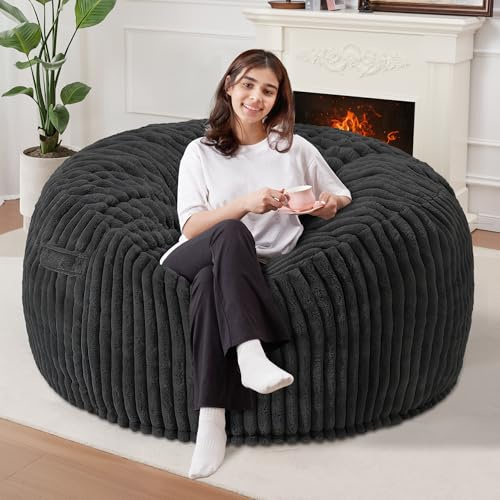 Homguava 3 FT Bean Bag Chair,3' Big Bean Bag,Large Bean Bag Chairs for Adults with Memory Foam Filled,Comfy Beanbag Chairs Soft Bean Bag Sofa with Dutch Corded Plush Cover-Jet Black