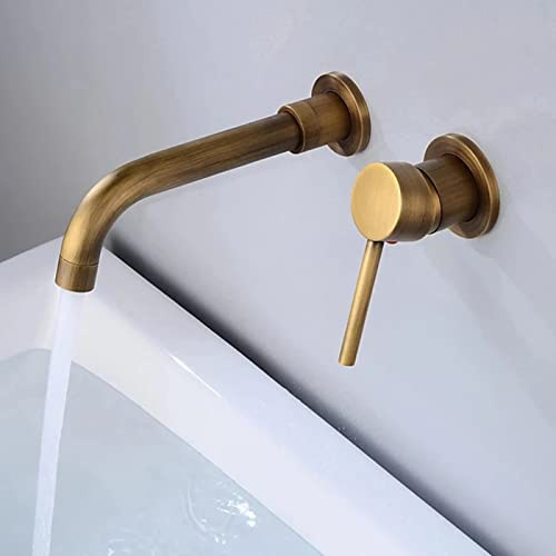 NBYGSC Tocchi montati Mixer in Ottone, Girevole °, Rubinetto del lavandino da Bagno con Manico Singolo, Oro Spazzolato Bacino a Parete (Antico)