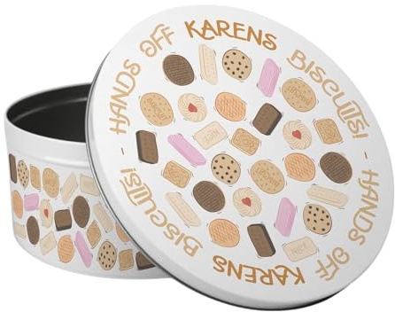 Purely Home Hands Off Personalised Novelty Cake Tin - British Biscuits Food Themed Gifts - Large Round Metal Kitchen Storage Container 23 x 10cm