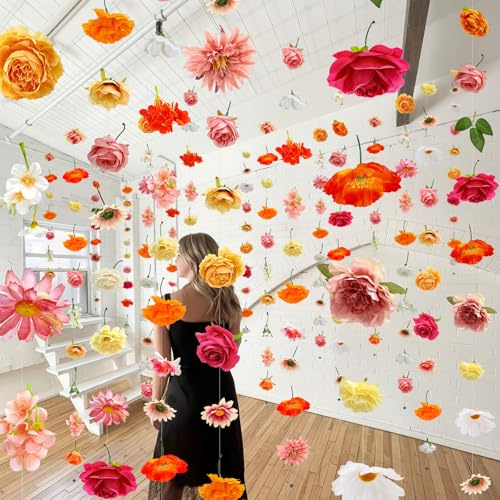 Suncalla 12 Pcs 70.8 ft Flower Garlands Hanging Artificial Wildflower Vine Decor from Ceiling Floating Floral Backdrop Silk Fake Flower Garland for Wedding Home Garden Wall Arch(Rose)