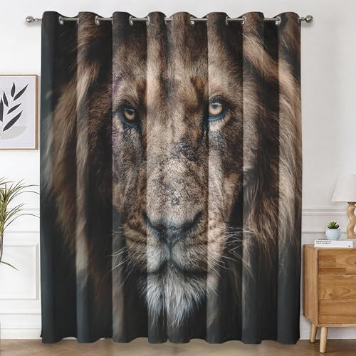 Genérico Cortinas Salon León, Cortinas Dormitorio Leones Animal Salvajes Decoracion Habitacion Ventana, Termicas Aislantes, con Anillas, 140x300 2 Piezas (An X Al) L-C&22