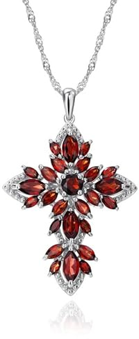 Naturlig granat korshänge för kvinnor sterlingsilver smycken Rhodiumpläterad vitguld 18 tums kedja, silver,