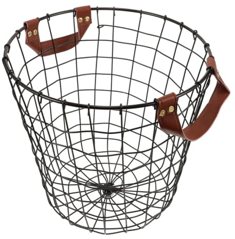 Sewroro Cesto Portalegna in Ferro Rotondo Grande con Manico Contenitore Organizer Ventilato per Legna da Ardere e Cesto Portabiancheria Multifunzionale per Uso Interno ed Esterno