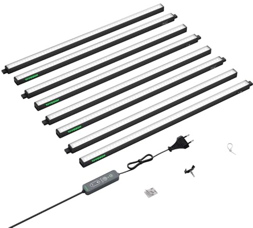 VIVOSUN Lampada LED T5 60 cm per Piante, 5000K Spettro Completo, 120W (8x15W) con Timer e dimmer, Luce per germinazione, idroponica e Piante Indoor, Compatibile SGS, espandibile, Set da 8