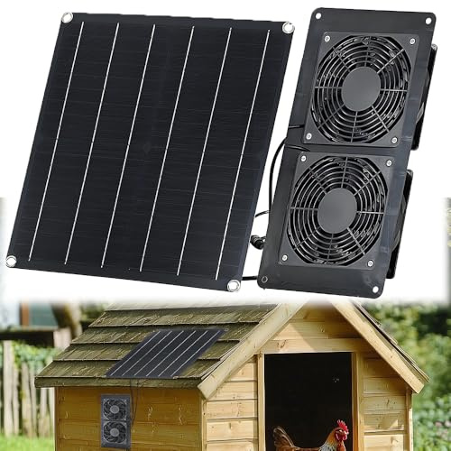 Dhqkqg Solar Ventilator,25W Solarpanel Betriebener Ventilator,Solarmodul Lüfter Kit mit Zwei IP65,Solarbetriebenes Lüfter-Set für Kleine Hühnerställe,Gewächshäuser,Schuppen,Haustierhäuser,Garage
