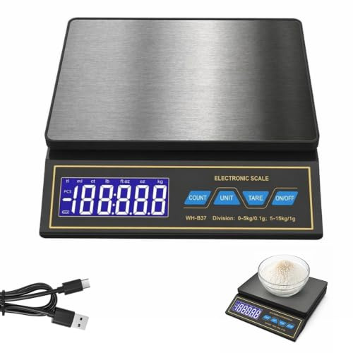 Waage Küchenwaage, Paketwaage, Küchenwaage Digital 30kg/0.1g Genau, Edelstahl Feinwaage mit PCS Zähl & Tara, 9 Maßeinheiten, Auto Shutdown, USB-C Aufladbar für Kaffeewaage, Fleisch, Backen, Pakete