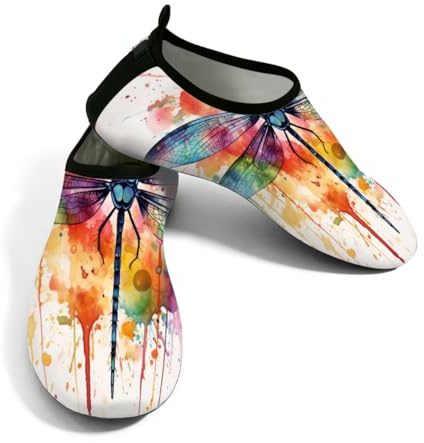 Scarpe da donna per sport acquatici ad asciugatura rapida, da spiaggia, nuoto, acquerello, libellula, stampa animale, senza lacci, calzini acquatici per escursionismo, surf, yoga, Acquerello Libellula