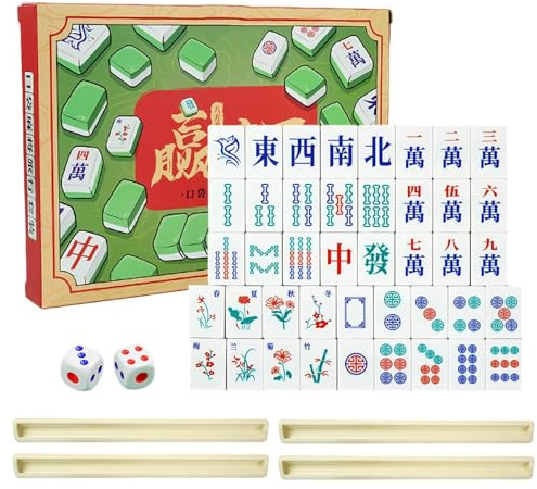 Generico Set Mahjong Tradizionale Portatile Di Mahjong | Mini Set Classico Mahjong Per Donne, Uomini, Principianti, Feste, All'Aperto, Campeggio, Piscina, Golf, Montagna, Compleanno