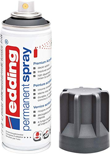 edding 5200 spray permanent - anthracite mat - 200 ml - peinture acrylique pour peindre ou décorer verre, métal, bois, céramique, plastique, toile - peinture acrylique en aérosol