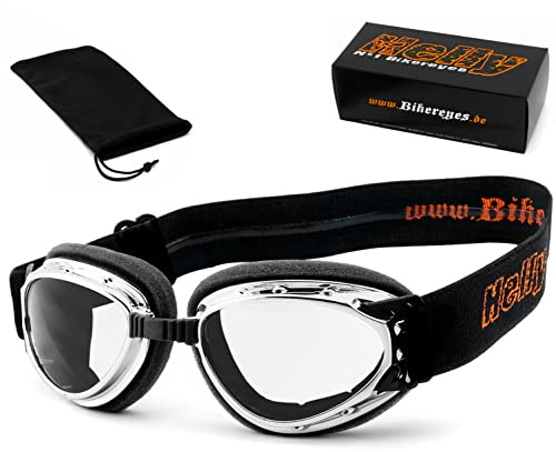 HELLY® - No.1 Bikereyes® | Lunettes de moto, lunettes de motard | Coupe-vent, rembourrées, anti-buée, verre de sécurité HLT® conforme à la norme DIN EN 166 | Confort optimal lors de longues sorties |