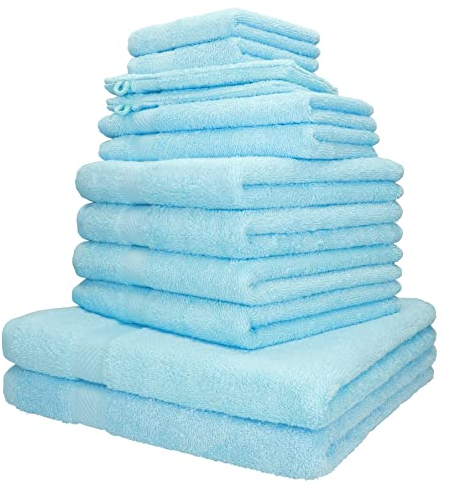 Betz Palermo Handtuch-Set 12-teilig – 100% Baumwolle – Oeko-TEX® Zertifiziert – extra saugfähig & weich – hohe Grammatur – Duschtücher, Handtücher, Gästetücher & Waschhandschuhe Farbe türkis