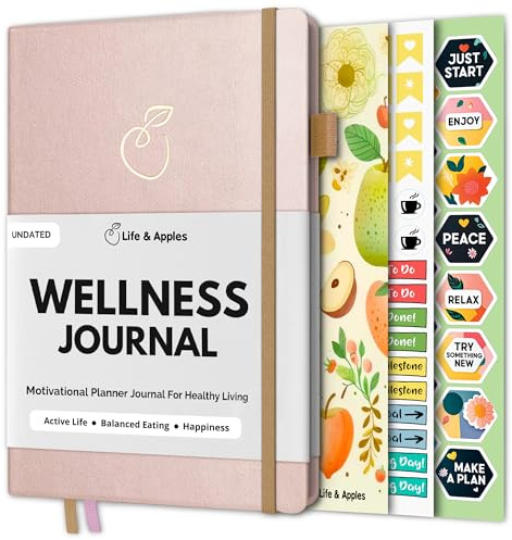 Life & Apples Wellness Planner – Journal alimentaire et journal de fitness avec gratitude quotidienne et planificateur de repas pour une vie saine et des soins personnels – Suivez le régime