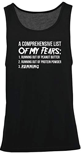 Hippowarehouse A Comprehensive List of My Fears: 1.Running Out of Peanut Butter 2. Running Out of Protein Powder 3.Running Vest Scoop Sleeve Unisex Tank top Black
