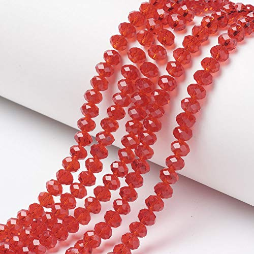 Cheriswelry 10 Strand Faceted Glass Beads Strands 6x5mm Red Crystal Rondelle Spacer Loose Beads for Jewellery Crafts Making Hole:1mm, 17~17.5''