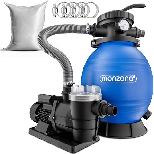 MONZANA Pool Sandfilteranlage SF96K 9600 L/h bis 30.000L | inkl. Filterglas, 7 Wege Ventil, 2in1 Adapter, Ø32-38mm, 400W Filteranlage, Pumpe, Filterkessel, 25 Liter Tank