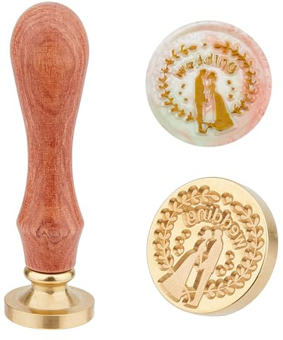 SUPERDANT 25 mm trä vax sigill bröllop vax stämplar nygifta med avtagbart trähandtag vintage mässing tätning för bröllopsinbjudningar, alla hjärtans dag presentförpackning