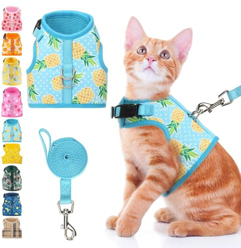 Bingpet Katzengeschirr mit Leine, Netzgewebe, verstellbares Geschirr in Form einer Weste für Kätzchen, Welpen, Ananas, Größe S