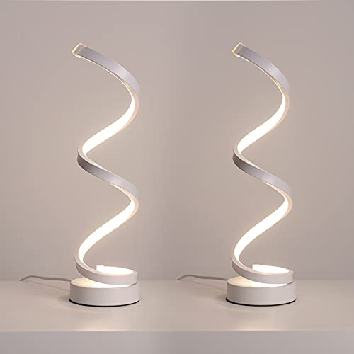 2er set Tischlampe Spiral LED Nachttischlampen Tischleuchten Modern Weiß 16W 1440LM Augenschutz Dekorative Schreibtischlampe Gebogen Für Schlafzimmer Wohnzimmer Stecker EU 220V(4500K Weiß Natürliches)