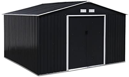 Alice's Garden - Abri de Jardin en métal - Boulonnais - 10.85m² Gris Anthracite et Blanc - Cabane à Outils avec Deux Portes coulissantes. kit de Fixation Sol Inclus. Maison de Rangement. Remise