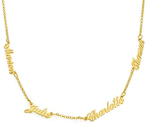 MYKA Personalisierte Namenskette mit bis zu 5 Namen aus Sterling Silber 925 - Vergoldet - Schmuck Geschenk für Damen - Mutter - Freundin