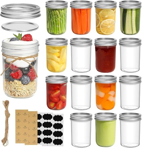 ComSaf Glasburkar 240ml med Skruvlock 16-Pack – Lufttäta Glasburkar med Lock för Sylt, Honung, Yoghurt, Gurkor och Bönor – Klart Glas Förvaringsburkar för Mat och Overnight Oats