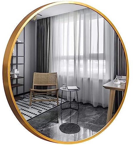 GOLD&CHROME UNIQUE DESIGN Dekorative Wandspiegel Rund ⌀90 cm Aluminiumrahmen - Spiegel Rund Gold mit Teflon beschichtet Spiegeloberfläche - Spiegel Wand Pulverbeschichteter Spiegelrahmen 0,9 cm