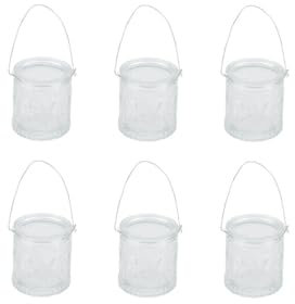 NaDeco Windlicht mit Bügel, 6 Stück Ø 6 / H 7 cm | Deko Windlicht zum Hängen | Teelichtgläser zum Aufhängen | Teelichtglas | Glasteelichter | Dekoteelicht | Hochzeitdekoration | Dekoflaschen