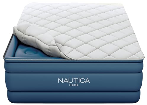 Nautica Home 20 Cloud Supreme Air Mattress with Zip-Off Pillowtop, Built-in Pump, Quick 2-Minute Inflation,Queen Size, Perfect for Guests, Travel, Camping, Durable Offset Coil Construction