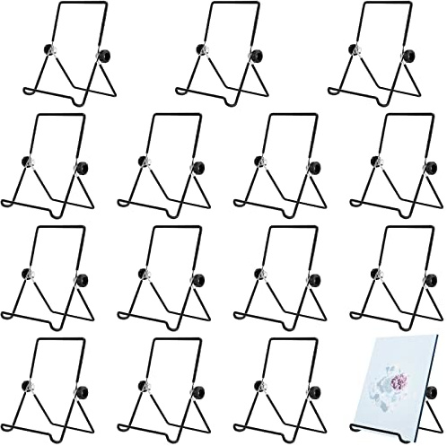 KEILEOHO 15 Pack 7 x 5.5 Inches Adjustable Easel Stands, Wire Easel Holder, Metal Easel Display Stand Plate Stand Book Stand for Kitchenware, Photos, Artwork, Picture Frame, Black