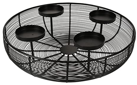Corona de Adviento de rejilla de metal, color negro, 37 cm, soporte para velas de Adviento con cesta de alambre, soporte para velas de Adviento y velas esféricas