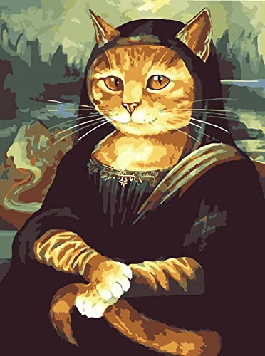 Malen nach Zahlen für Erwachsene, Ölmalen-nach-Zahlen-Set für Kinder, Erwachsene, Anfänger, Mona Lisa der Katze, 40,6 x 50,8 cm (rahmenlos)