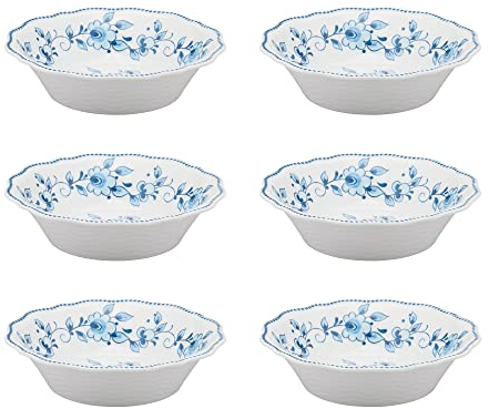 UP ware - Juego de 6 cuencos redondos de melamina, sin BPA, aptos para lavavajillas, cuencos de cocina para pasta, arroz, sopa y ensalada, cuencos de 8 pulgadas (azul y blanco floral)
