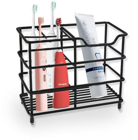 Teaque Porte-Brosse à Dents en Acier Inoxydable,Support de Brosse à Dents Polyvalent en Anti-Rouille pour Salle de Baincompatible avec Les brosses à Dents électriques et Traditionnelles（Noir）