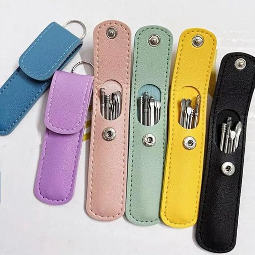 Ear Wax Remover,6 Pcs Premium Stainless Steel Ear Wax Removal Kit Ear Curette Ear Cleaner Tools for Children and Adult Earwax Removal Kit Cleaning Kit with Portable Bag (Green)