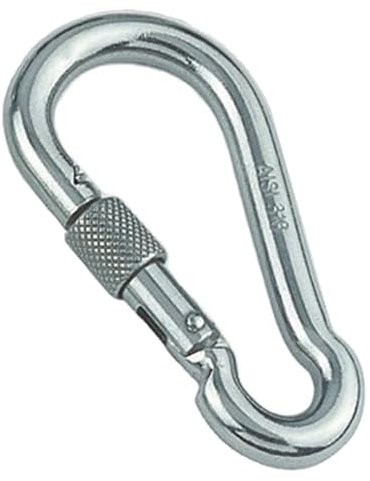 Karabinerhaken Edelstahl 8X80 mit Sicherheitsmutter 2 Stück Feuerwehrkarabiner, Schraubkarabiner aus Edelstahl A4 - AISI 316 - rostfrei