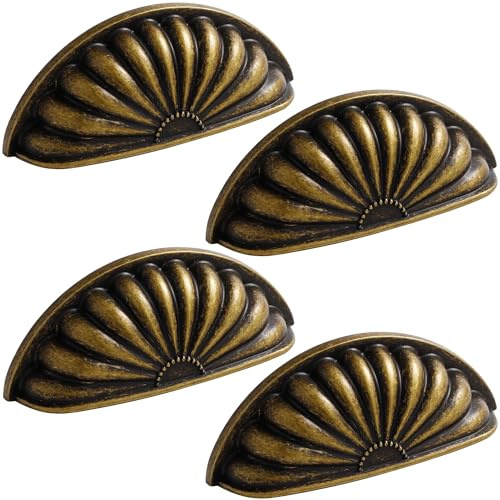 SYZOW 4 Stück Antike Bronzefarbe Schubladengriff Muschelgriffe Griffe Gold Zinklegierung Schrankgriffe Möbelgriff Halbkreis für Küche Kabinett Schubladen Schrank