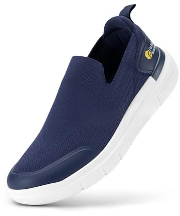 FitVille Mens Casual Slip On Trainers Extra Wide Fit Loafers Breathable Sneaker Comfortable Walking Shoes X-Wide 8.5 UK Navy Blue