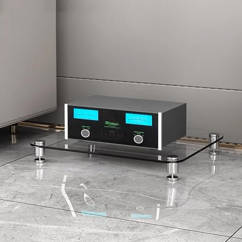GUAWJRZDP Mehrstufiger Audio Rack Hi Fi Regal, Hi Fi Rack Aus Gehärtetem Glas, Offenes Phonoschrank, Hi Fi Regal Mit Stoßdämpfendem Design, Plattenspieler Regal for Wohnzimmer(Clear,1-Tier)