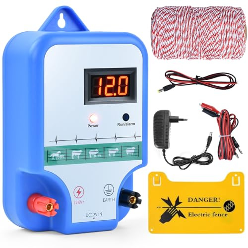 15KM Pastor Electrico con Hilo para Cerca eléctrica 200 MT,2J Cerca eléctrica Controlador,Cerca eléctrica Pastor para perros caballos Cría de animales pastores, para Granja Pastar Jardín