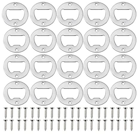 Ruaen Bottle Opener Insert Kit,20 Set Round Inset Bottle Opener Kit for DIY Keychain Beer Spanner Jar Bottle Opener Corkscrew